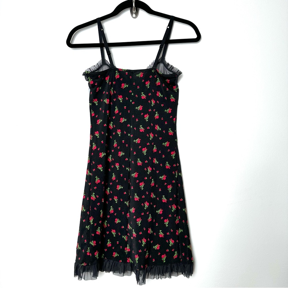 Victoria’s Secret Rose Print Slip Dress Sheer Mesh Ruffle Whimsigoth Y2K Witchy - Picture 9 of 12